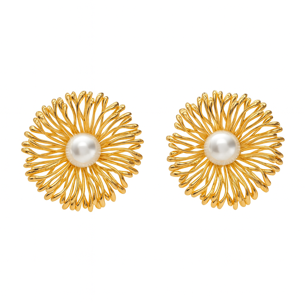 Aster flower style golden stud earring