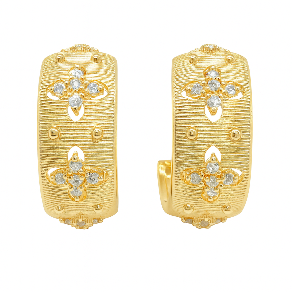 Golden c style with cubic flower stud earring