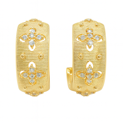 Golden c style with cubic flower stud earring