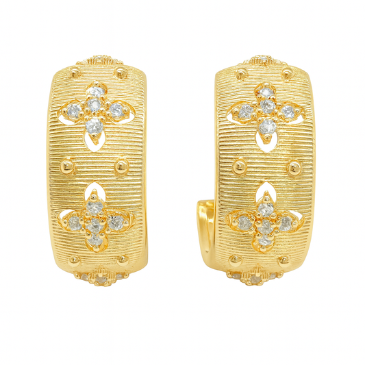 Golden c style with cubic flower stud earring