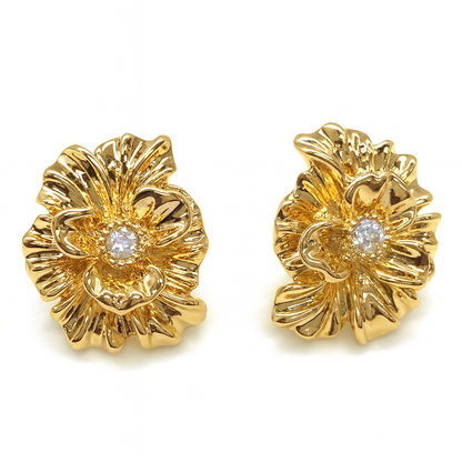 Lotus flower with diamond golden stud earring