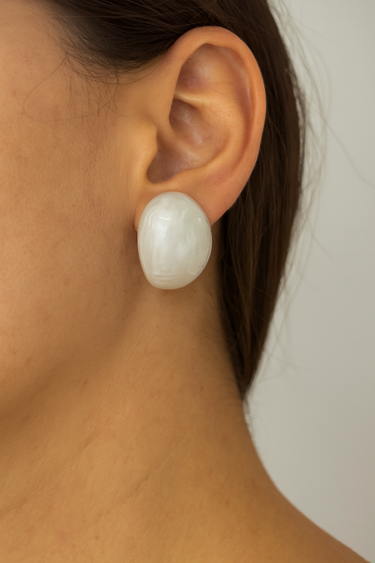 Oval style white texture stud earring