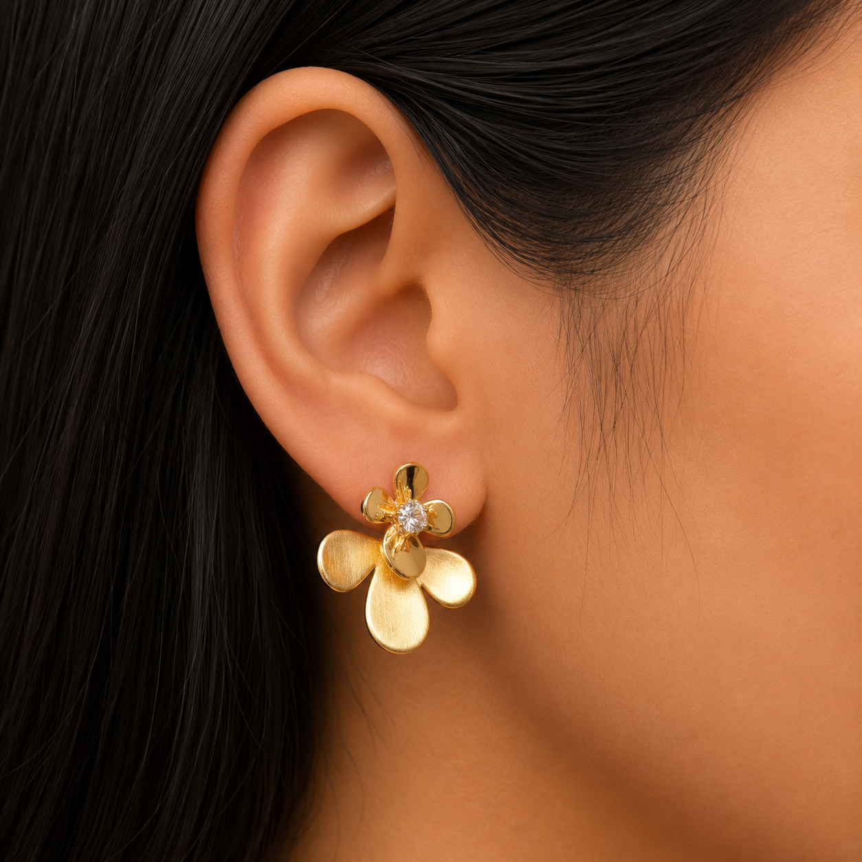Golden Flower Stud Earrings