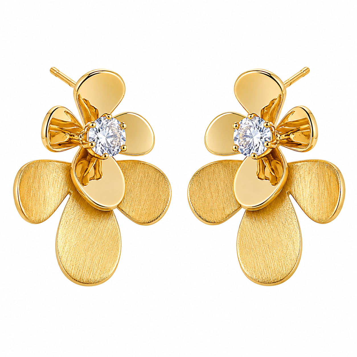 Golden Flower Stud Earrings