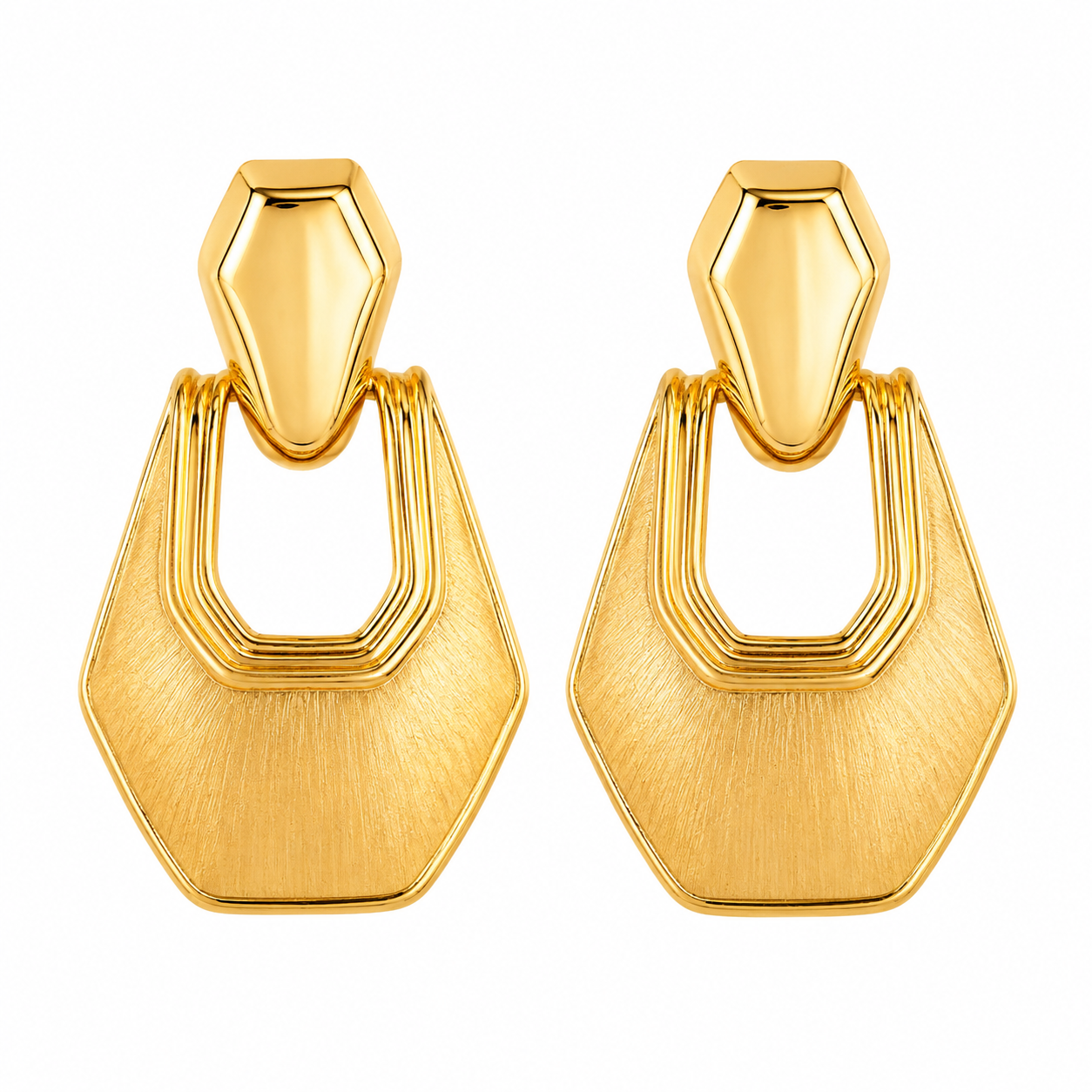 Gold Hexagon Drop Earrings