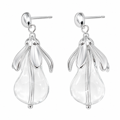 Silver Crystal Leaf Drop Earrings