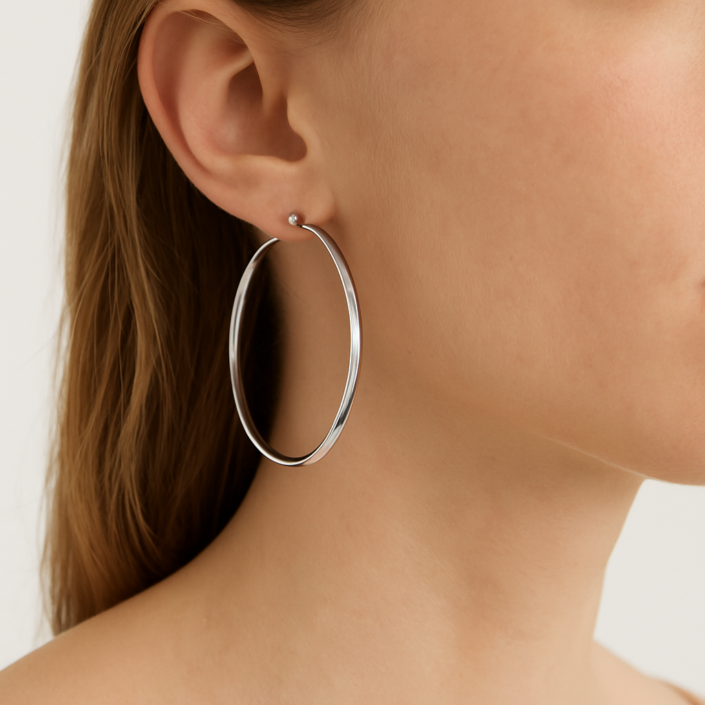 Silver twisted large hoop earring