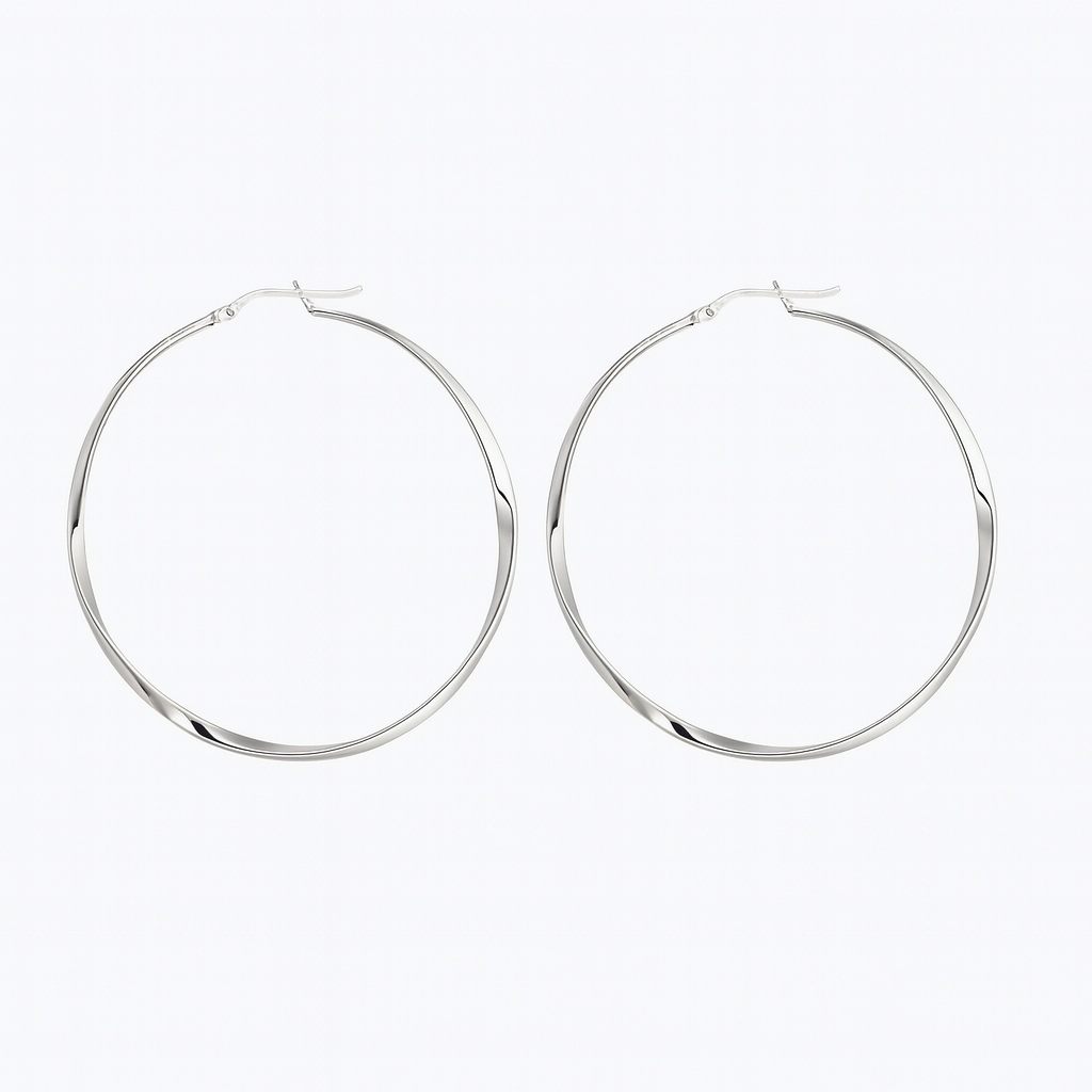 Silver twisted large hoop earring