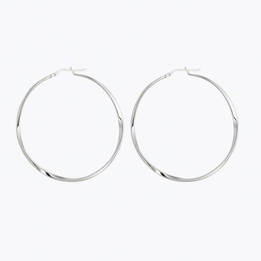 Silver twisted large hoop earring