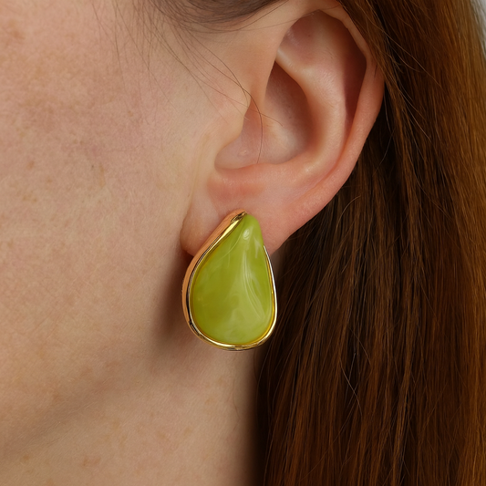 Green acrylic golden oval stud earring