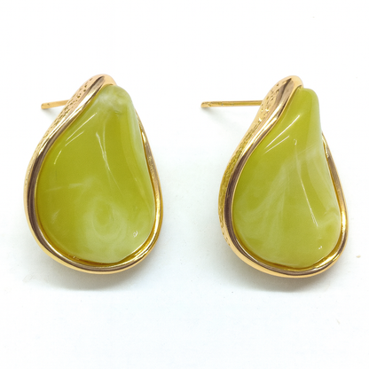 Green acrylic golden oval stud earring