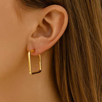 Golden square huggie earring
