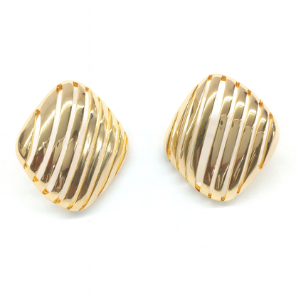 Square grill style golden stud earring