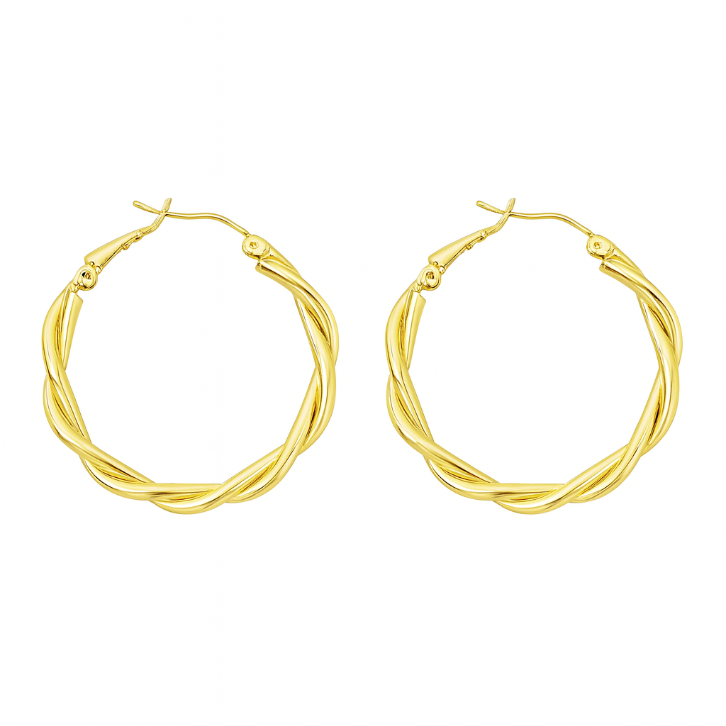 Golden dual twisted huggie earring