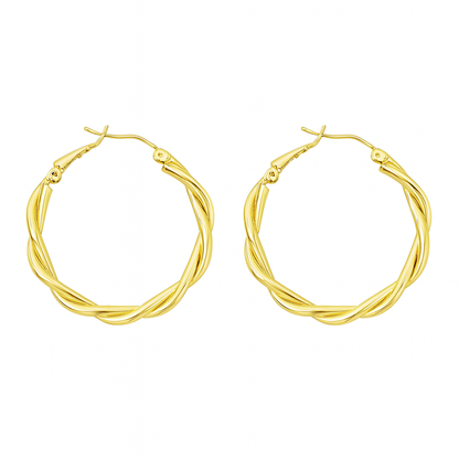 Golden dual twisted huggie earring