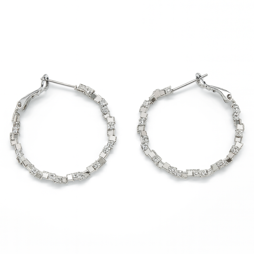 Chunky silver box style rounded huggie earring