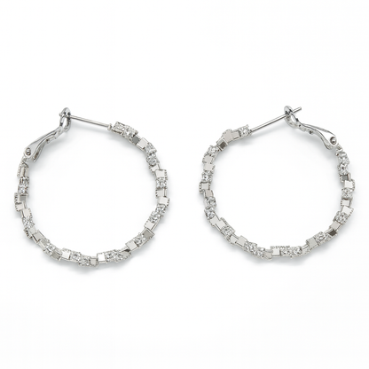 Chunky silver box style rounded huggie earring