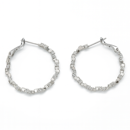 Chunky silver box style rounded huggie earring