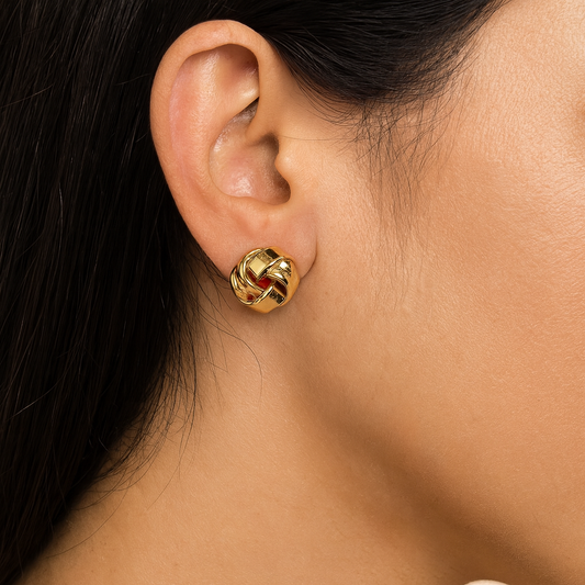 Gold knot style rounded stud earring