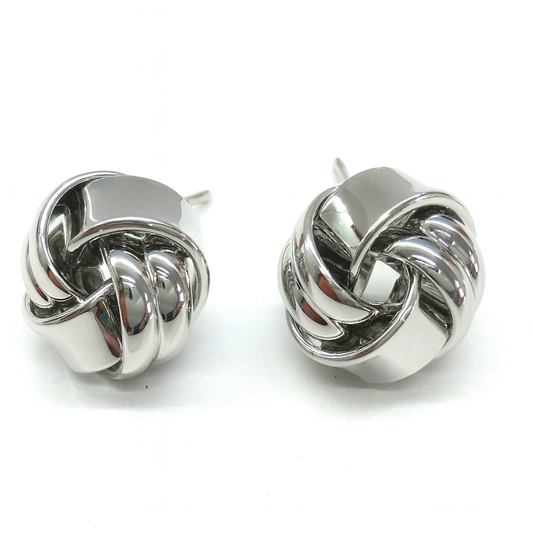 Silver knot style rounded stud earring