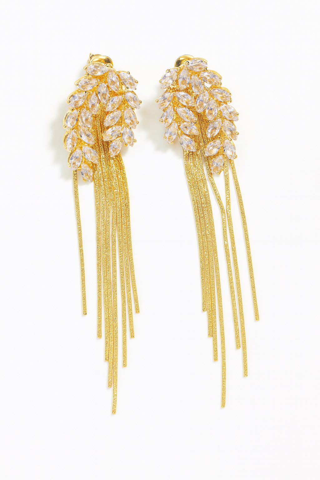 Elegant diamond leaf with tassel golden stud earring