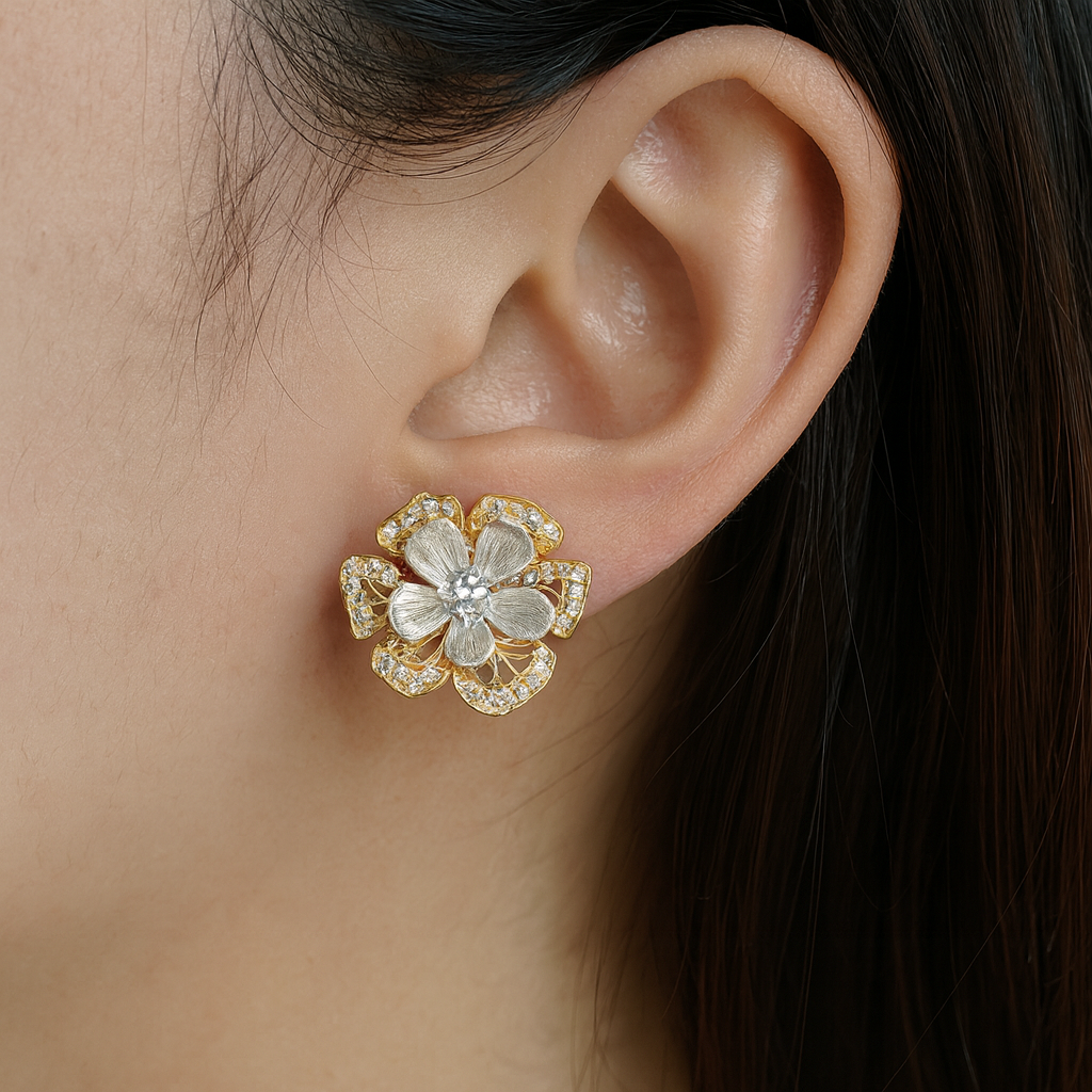 Pretty duo flower glossy stud earring