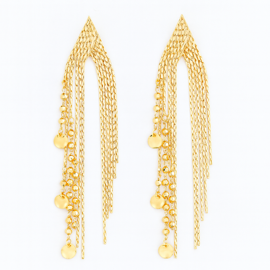Chunky design golden tassel earring