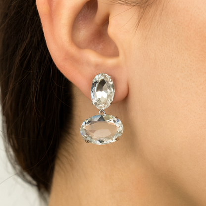 Silver duo layer diamonds stud earring