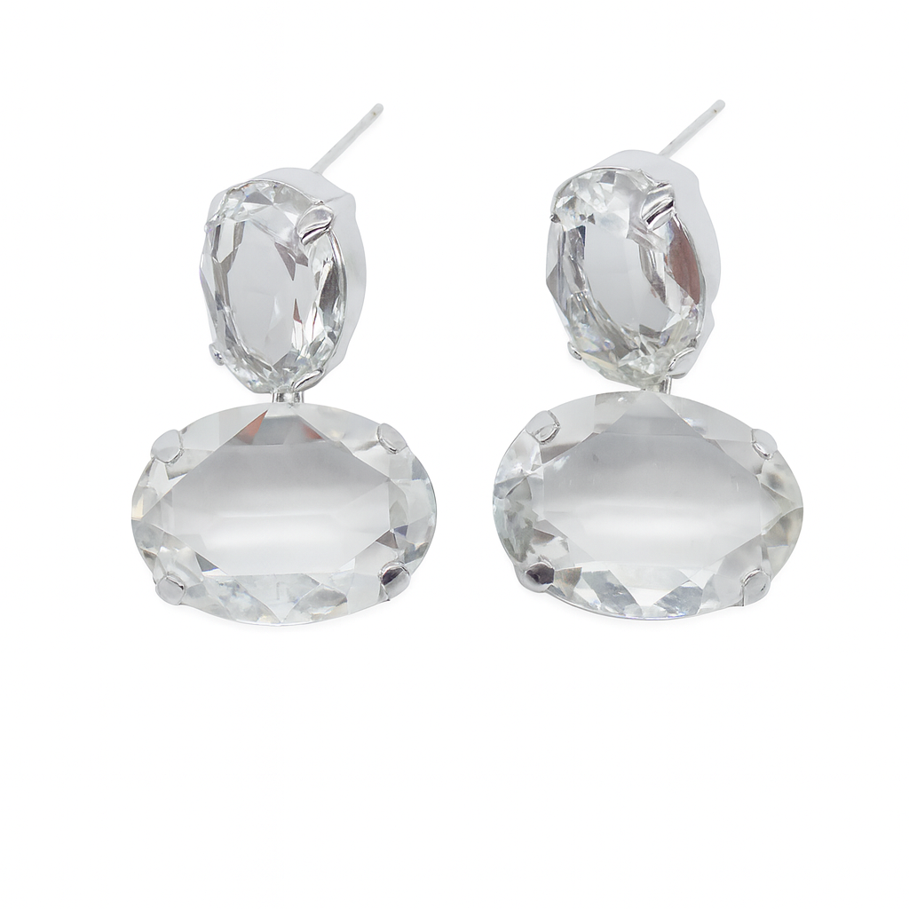 Silver duo layer diamonds stud earring