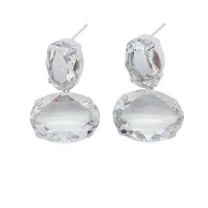 Silver duo layer diamonds stud earring