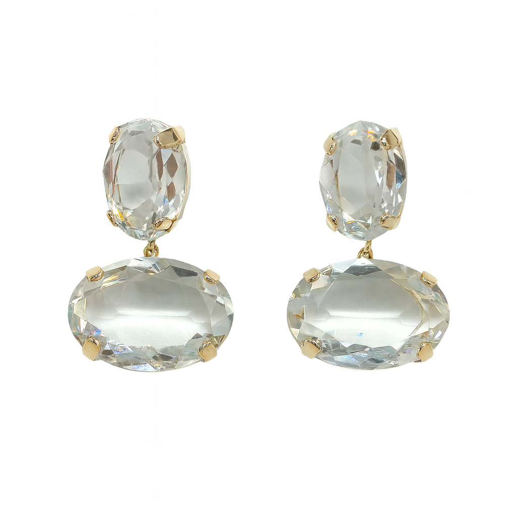 Golden duo layer diamonds stud earring