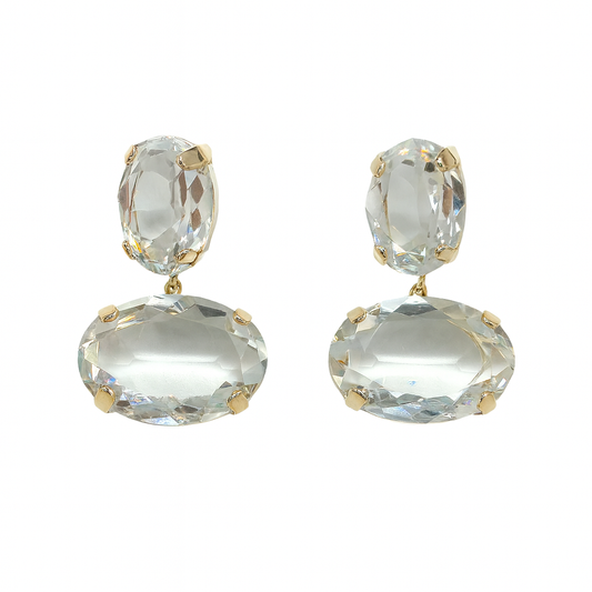 Golden duo layer diamonds stud earring