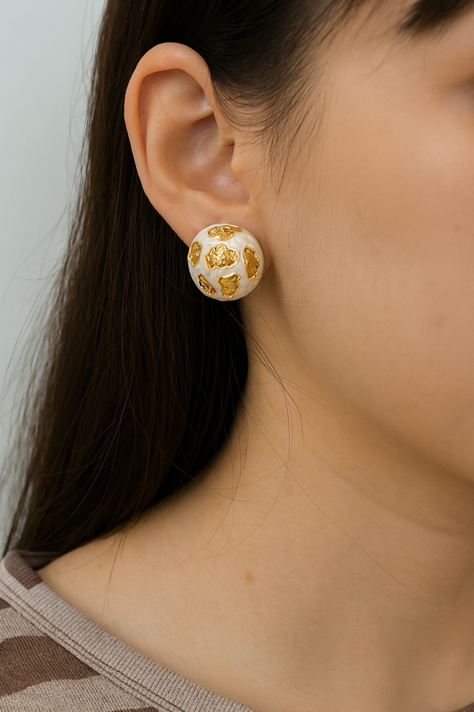 Rounded lava style golden stud earring