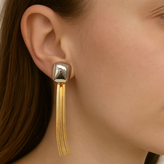 Fancy golden & silver tassel earring