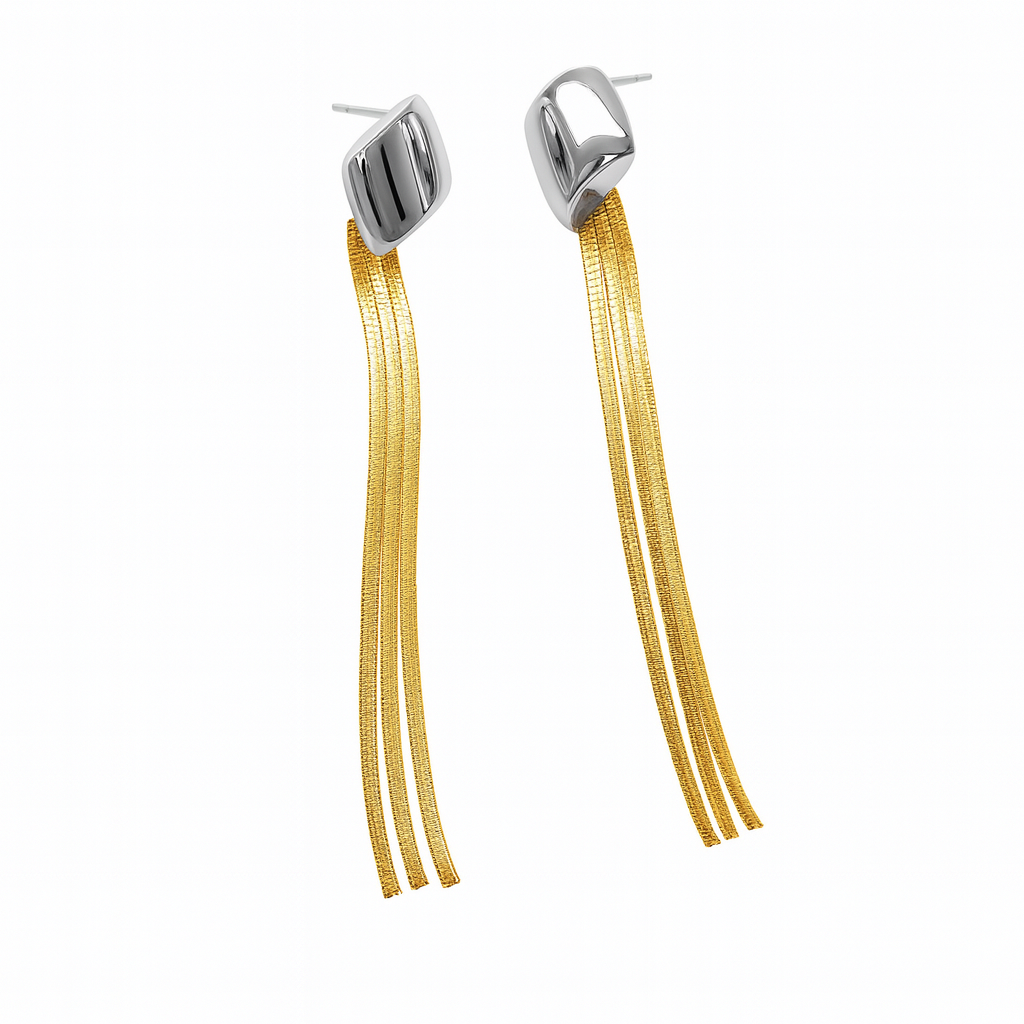 Fancy golden & silver tassel earring