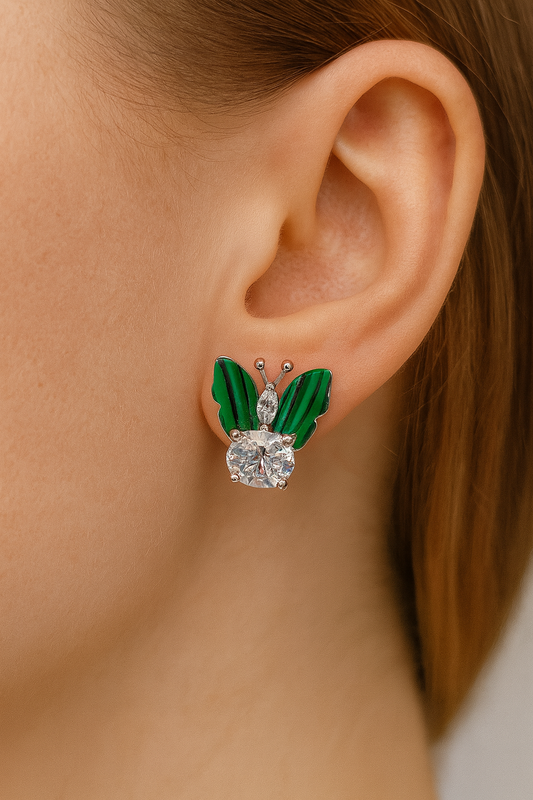 Butterfly style silver stud earring