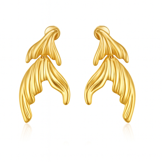 Tail style dual lock golden stud earring