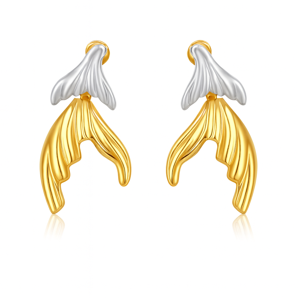 Tail style dual lock silver stud earring