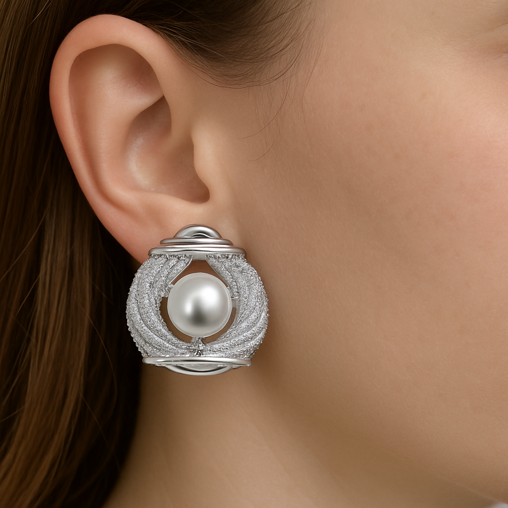 Gorgeous silver heart with pearl inlay stud earring