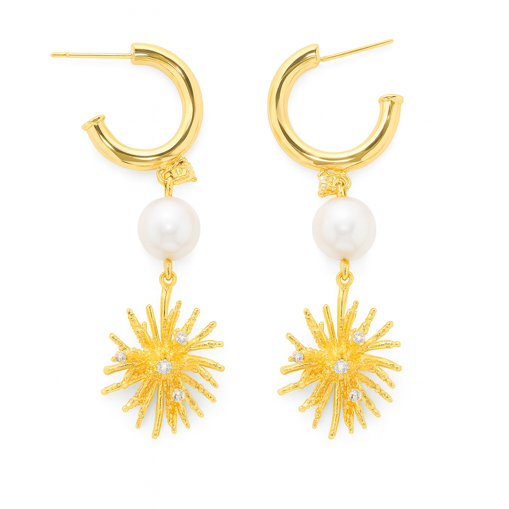 Snow flow style golden long stud earring