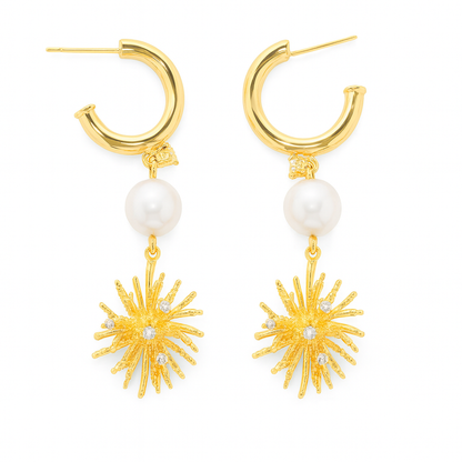 Snow flow style golden long stud earring