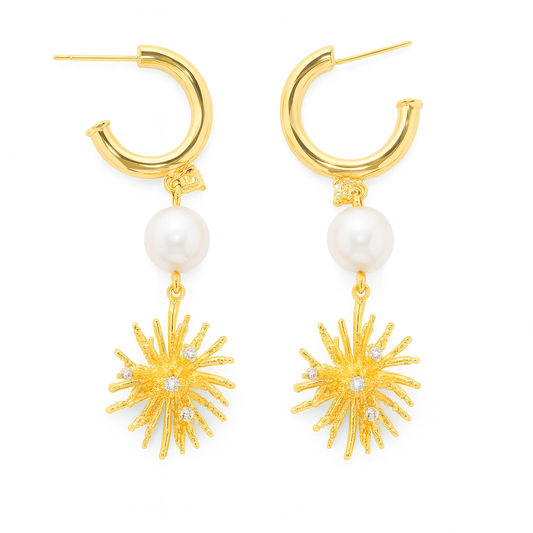 Snow flow style golden long stud earring