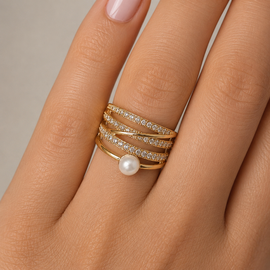 Gold Pearl Statement Ring