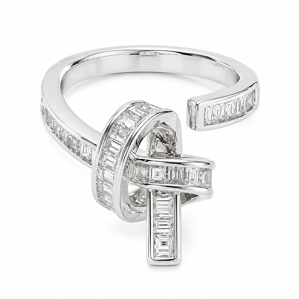 Silver Ribbon Crystal Ring