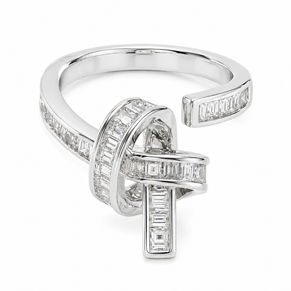 Silver Ribbon Crystal Ring