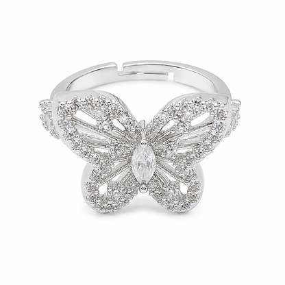 Silver Crystal Butterfly Ring