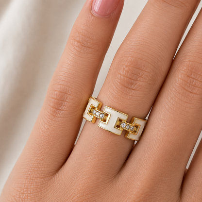 Gold Geometric Link Ring