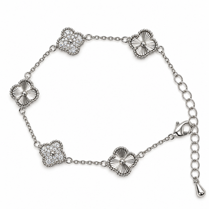 Silver Clover Floral Link Bracelet