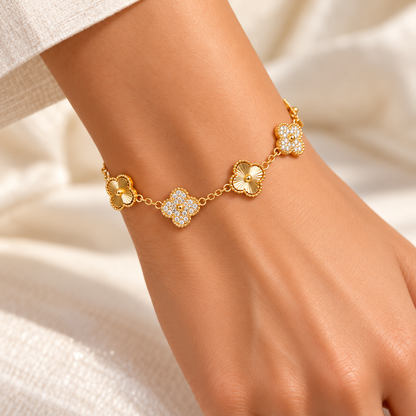 Gold Clover Floral Link Bracelet