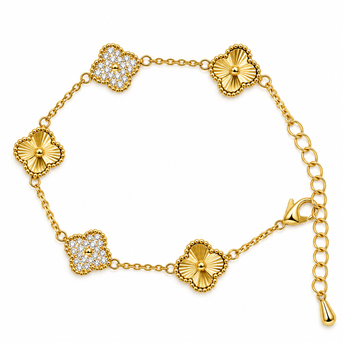 Gold Clover Floral Link Bracelet